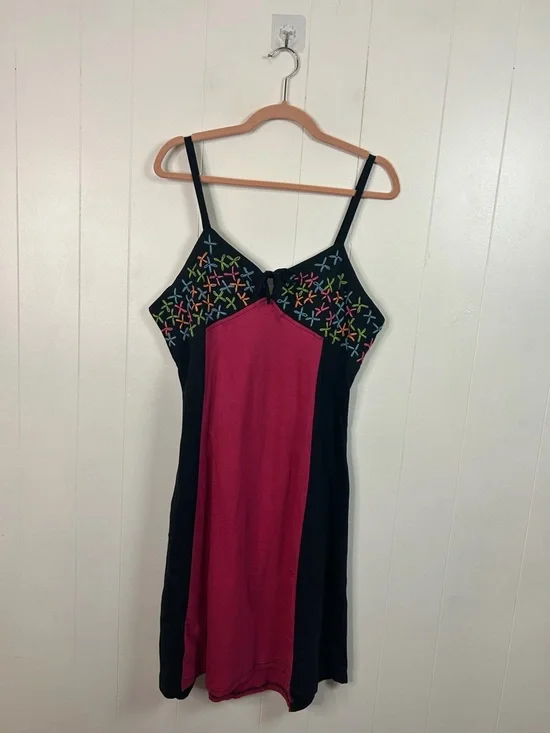 Leopards & Roses Red Sleeveless Midi Hippie Dress Pink Floral Boho Cotton 1X New - Picture 3 of 16
